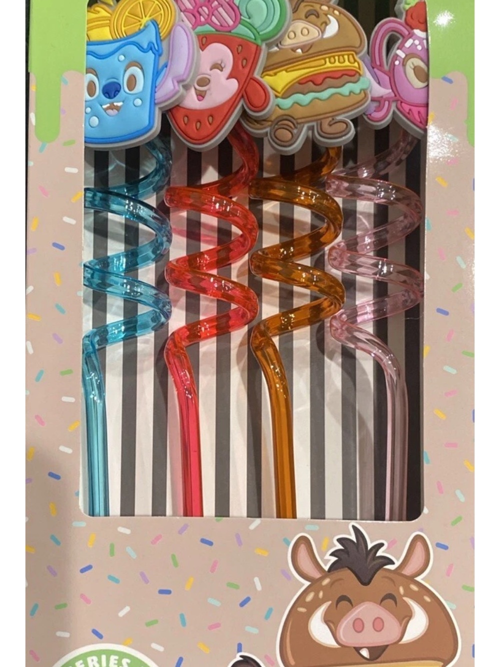 Disney Munchlings Stitch Minnie Pumba Set of 4 Reusable Curly Straws Primark New